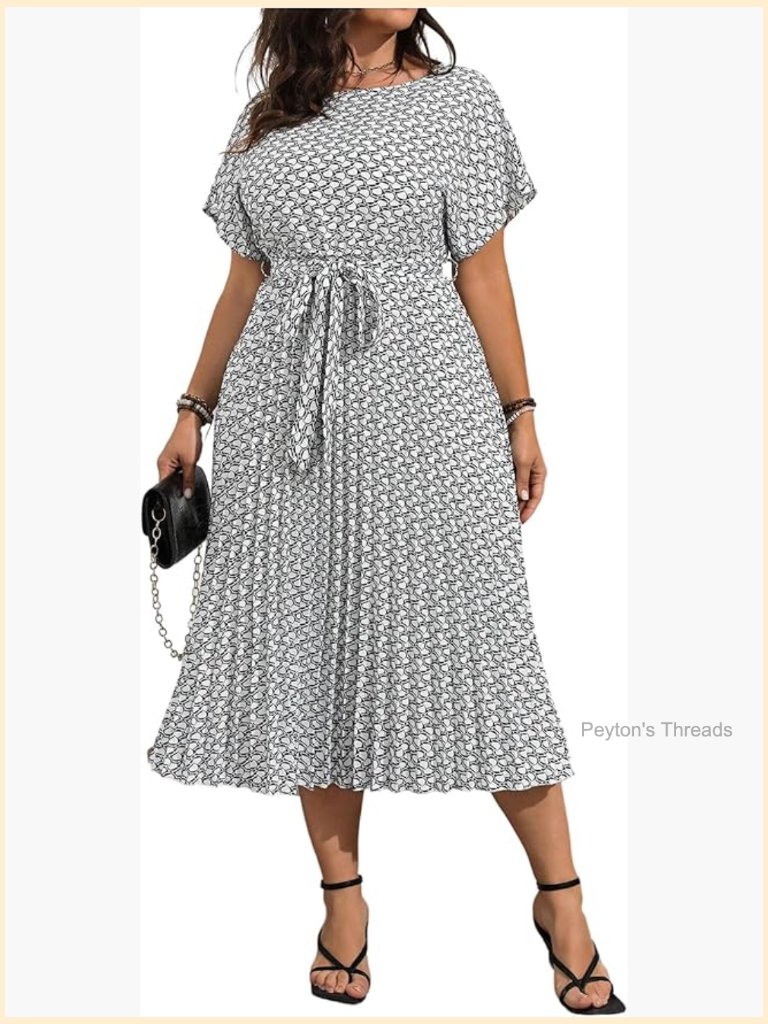 Women's Plus Size Midi Dress Dolman Sleeve Pleated A Line Work